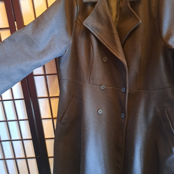 Black Double Breasted Wool like Coat with Slant Pockets - Picture 14 of 16